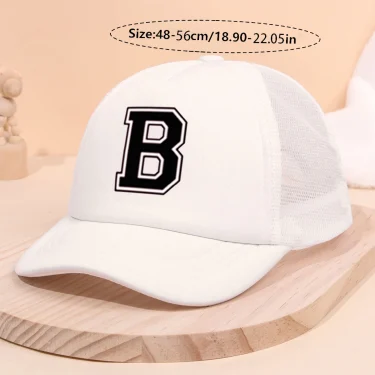 1Pc children's 26 letter printed baseball cap, fashionable sunshade duckbill cap for spring summer, breathable mesh trucker cap 5