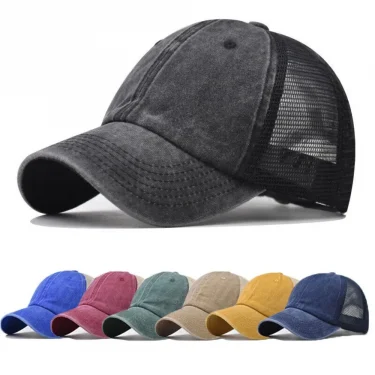Vintage Washed Cotton Baseball Cap Women Men UV Protection Breathable Mesh Cap Visor Adjustable Hip Hop Caps 1