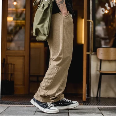 Maden Workwear Retro Knitted Elastic Waist Guard Pants Drawstring Sports Straight Tube Wide Leg Long Pants Men's Autumn 3