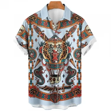 Japanese Men's Shirts Koi Print Hawaiian Buttons Beach Aloha Tops New 2024 2