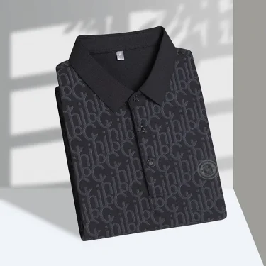 New Men's Business Casual Short Sleeved Shirt with Badge Solid Color Polo Shirt Fashionable Breathable Comfortable Versatile Top 4
