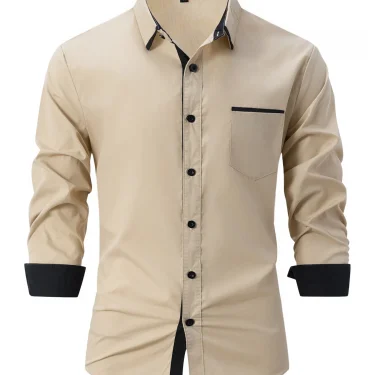 Europe and the United States 2025 new fashion men's spring and autumn cotton men match color business slim casual shirt long sle 6