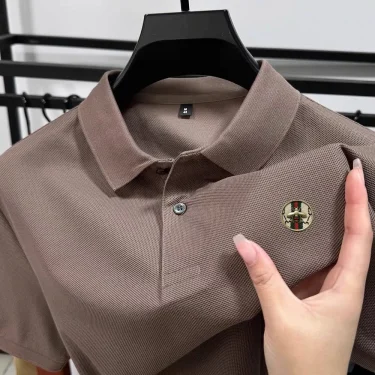 100% pure cotton fashionable mens short sleeve summer new golf business casual polo shirt high-end brand badge design Tshirt top 1