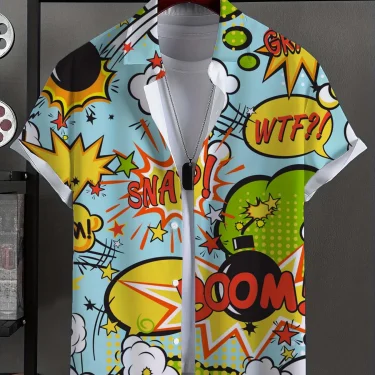 Men's Shirt Fashion Novel Graphic Tops Button Up Shirt Casual New Unisex Shirt Vacation Lapel Short Sleeves Shirt Carnival 2