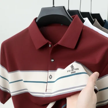 Luxury men's short sleeved polo shirt summer fashion hot selling striped top badge original design golf casual business T-shirt 2