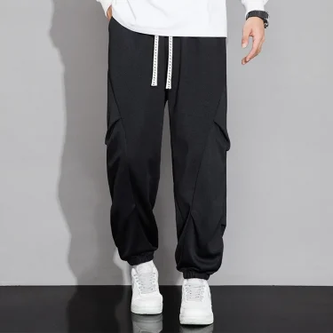 Plus Size Loose-Fit Fleece-Lined Men's Pants Casual Sports Trousers Footed Winter New Style Student Leisure Pants 8XL 7XL 6XL 5