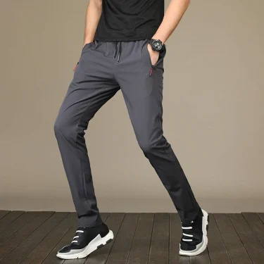 Ice Silk Men's Pants 2025 Summer New Black Gray Thin Business Casual Pants Outdoor Elastic Breathable Straight Leg Sweatpants 3