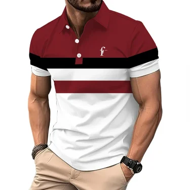 Men Summer Fashion Slim Fit Short Sleeve Spell Color Polo Shirt Men Sport Lapel Golf Polo Shirt Men Quick Drying Polo Shirt 2