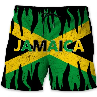 Jamaica 3D Printed Beach Shorts For Men Jamaican Flag Pattern Surf Board Shorts Summer Vacation Swim Trunks Quick Dry Ice Shorts 5