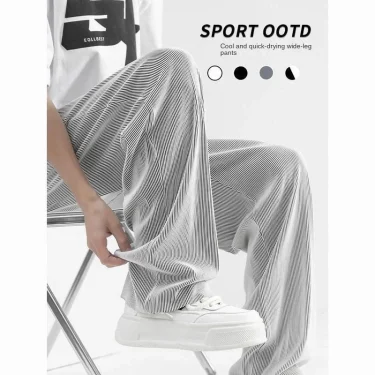 Summer Thin Ice Silk Pants Trendy Brand Loose Drape Casual Wide Leg Pants for Men's Sports Quick Drying Pants fashion 1