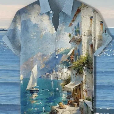 Fashion Men's Art Graphics Shirt Short Sleeved Button Down Lapel Shirts For Summer Oversized Tops Vacation Casual Hawaiian Shirt 5