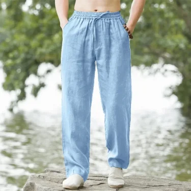 Men's Beach Pants Joggers Streetwear Cotton Linen Sweatpants Casual Pants Hawaiian Vacation Loose Summer Long 1