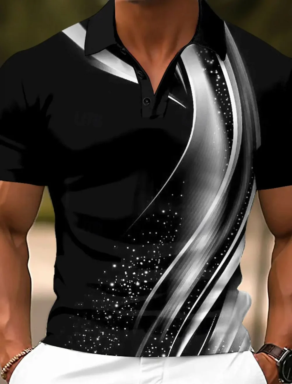 2025 Men's Geometic Line Polo Short Lapel Golf Shirt Short Sleeve Printed Button Clothing Fashion Design Casual Breathable 1