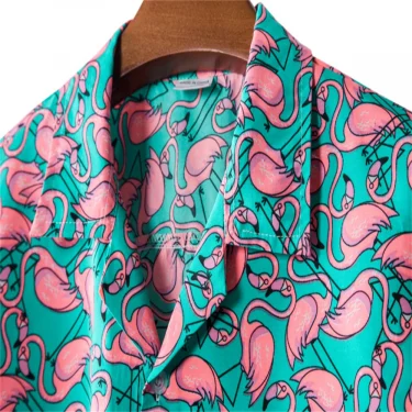 Seaside Vacation Quick-drying Clothes Loose Floral Tops Hawaiian Flamingo Print Beach Shirts Men's Short-sleeved Casual Shirt 1