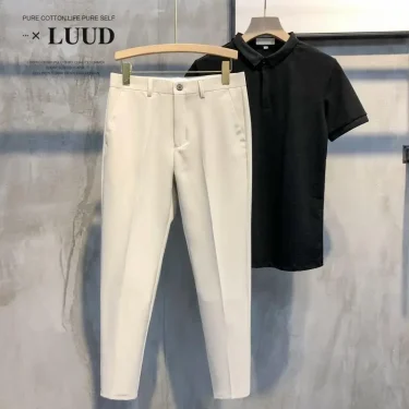 New Men's Casual Pants Little Feet Version Non-iron slim Solid Cone Classic Male England Nine-point Trousers Streetwear Fashion 4