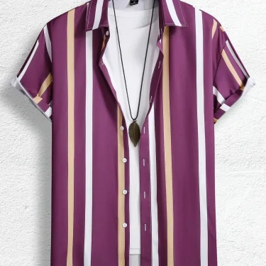 Men Women Shirts Colorful Striped Pattern Print Design Short Sleeve Shirts Fashion Button Short Sleeve Tops 2