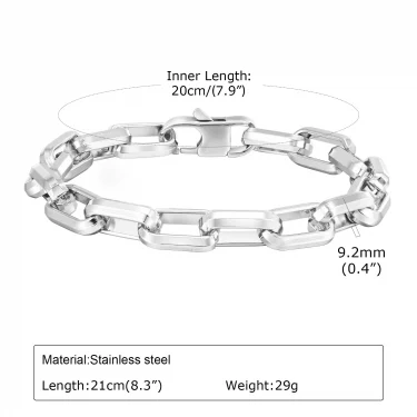 Casual Rectangle Chain Bracelets for Men Boys,Silver Color Stainless Steel Wristband,Punk Anniversary Jewelry Gifts 6