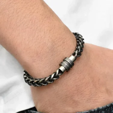 Black Chain Link Men Bracelet Handmade Punk Rock Stainless Steel Motorcycle Bracelets Male Hand Jewelry Accessories Boyfriend 1