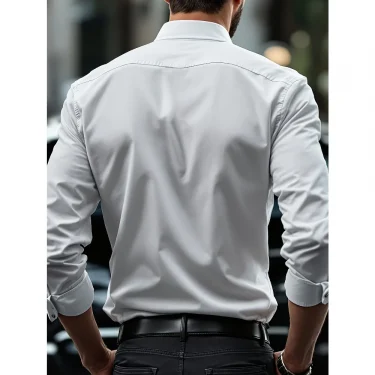 FGKKS Men Casual White Shirt Brand Fashion Solid Color Long Sleeve Elastic Fabric Male Business Dress Shirt 4