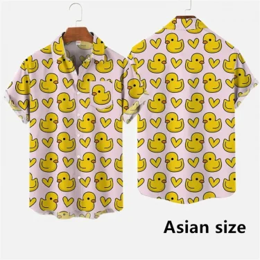 Hawaiian Men Shirts 3D Print Cartoon Cute Duck Printing Short Sleeve Shirt Hip Hop Summer Button Shirts For Men 2