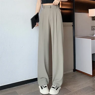 2025 New Solid Color High Waist Loose Trousers FemaleSeoulish Summer Women's Casual Pants Wide Leg Pants Elegant Office Lady 5