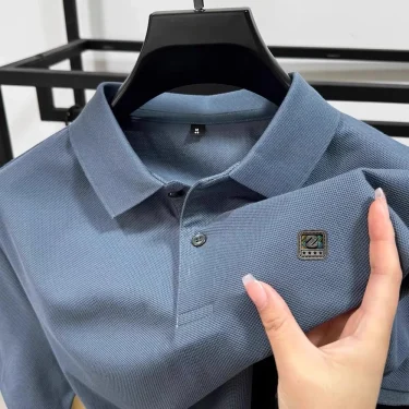 100% pure cotton comfortable mens short sleeve summer highend business casual polo shirt designer brand badge fashionable Tshirt 3
