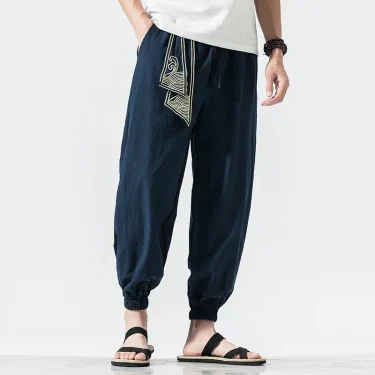 Kimono Men Cotton Linen Japanese Samurai Costume Ukiyo-e Print Belt Retro Harem Pants Mens Hip Hop Harajuku Haori Baggy Trousers 1