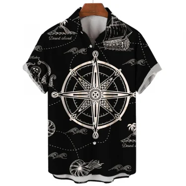 Men's Shirts Summer Fashion Nautical Graphic 3D Print Short Sleeve Casual Tops Beach Shirt For Men Oversized Loose Blouse Camisa 4