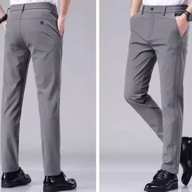 2025 New Summer Ultra-thin Men's Casual Pants Breathable Soft Ice Silk Elastic Straight Business Trousers Black Gray 5