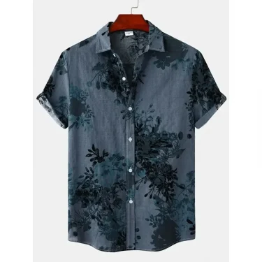 Men's casual Hawaiian fashion flower pattern printed short sleeved shirt summer men's clothing street casual wear 1