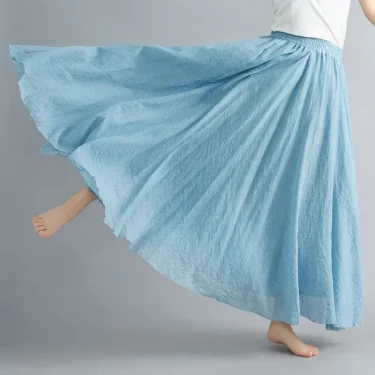 Fashion Solid Cotton Linen Women Skirts Maxi Elegant Harajuku Saia Casual Loose Long Skirt Ladies Clothes Faldas Ropa Mujer 3