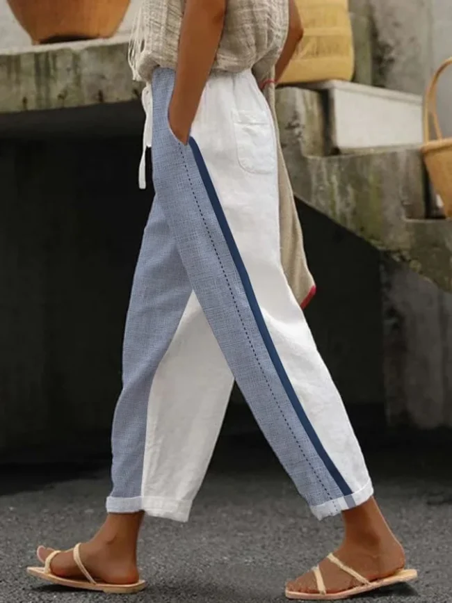 2025 Summer Women's New Drawstring Trousers Printed Elastic Waist Pants Boho Lace Trousers Set Women's Office Commuter Trousers 3