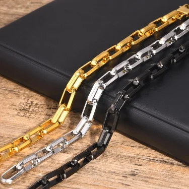Vnox Punk Heavy Rectangular Link Chain Bracelets for Men Teens Boys, Vintage Oxidized Paperclip Chain Wristband, Chunky Jewelry 4