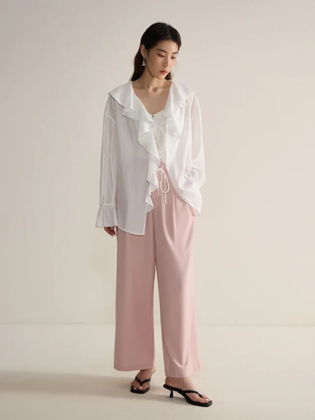 DUSHU Hanging Sunscreen Commuter Casual Pants 2024 Summer New Simple High Waist Slimming Straight Leg Pants 24DS82498 4
