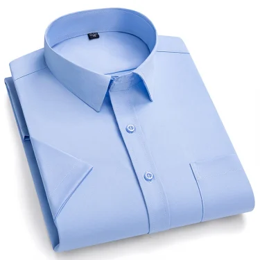 New Anti-Wrinkle Men Shirts Short Sleeves Dress Shirts For Men Slim Fit Camisa Social Business Blouse Pocket White Shirt S-7XL 5