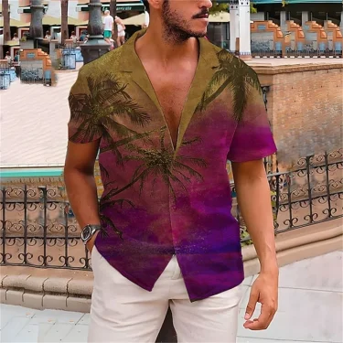 Hawaiian Floral Shirts Beach Summer Button Shirt Men's Beach Vacation Breathable Short Sleeved Shirtfashionable Cool Lapel Shirt 4