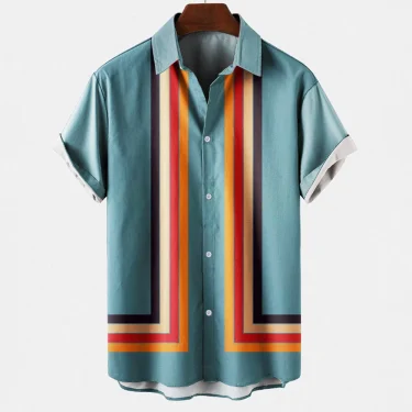 Mens Hawaiian Beach Vacation Casual Shirts Summer Fashion Short Sleeve Stripe Print Loose Streetwear Funny Floral Frete Gratis 6