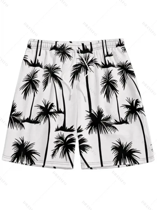 Men's Hawaiian 3D Palm Tree Pattern Beach Shorts Quick Dry Outdoor Leisure Sports Shorts Fashion Men's Shorts 4