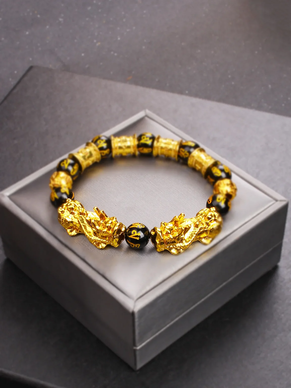Gold Color Pi Xiu Bracelets Women Feng Shui Obsidian Wealth Pi Yao Bracelets Men 10m Dragon Mantra Bead Bangle Lucky Jewelry New 3