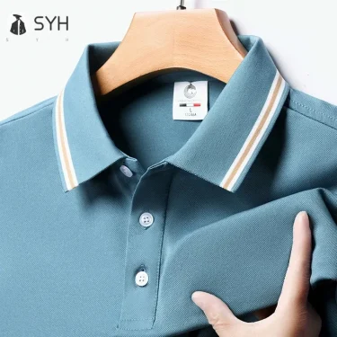 Men's Fashion Solid Short Sleeved Striped Lapel Polo Shirt Summer Breathable Comfortable Top 1
