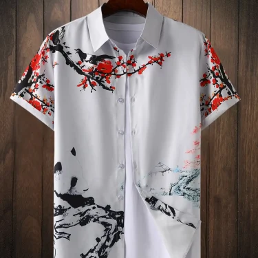 Men's Summer Designer Shirt 3D Ancient Style Plum Blossom Print Hawaiian Shirt Short Sleeve Floral Fashion Retro 1