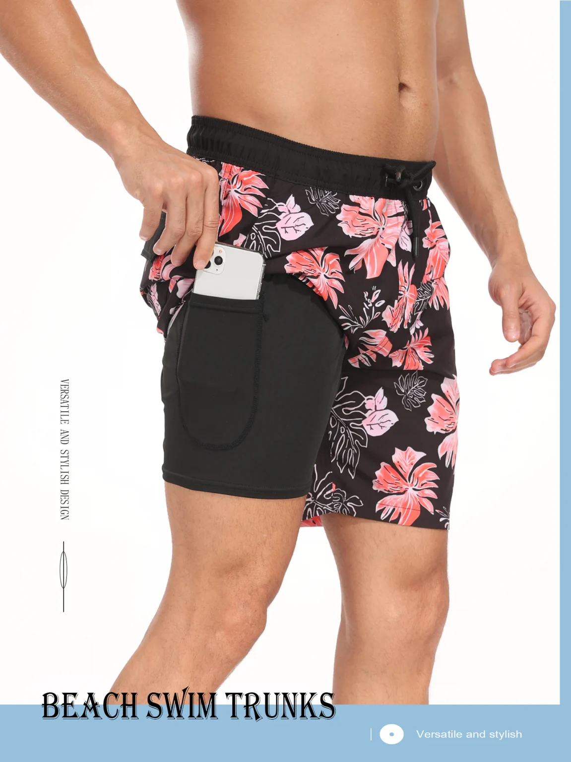 Summer New Men's Shorts Fashion Resort Quick Dry Beach Pants Men's Plus Size Lined Swim Trunks 1