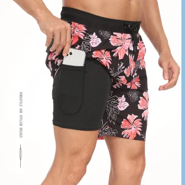 Summer New Men's Shorts Fashion Resort Quick Dry Beach Pants Men's Plus Size Lined Swim Trunks 1