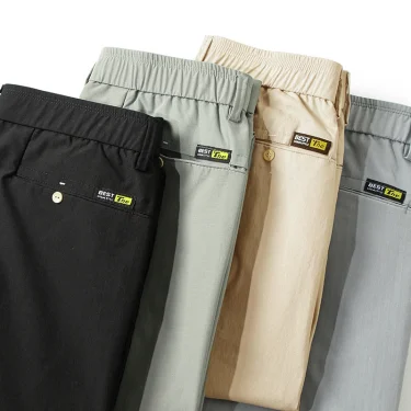 Business Thin Men's Breathable Pants Slim Straight High Elastic Slim Casual Pants Male Brand Clothing Khaki Gray Green Black 6