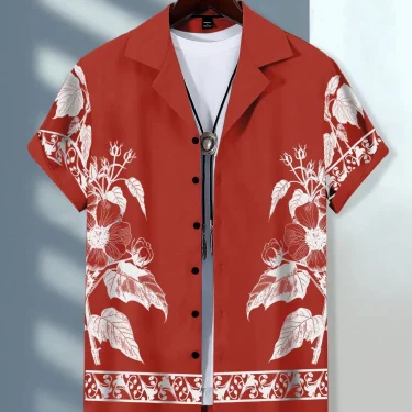 Men's Hawaiian Shirts Men's Short Sleeve Shirts Summer Casual Fun Hawaiian Vacation Printed Button Lapel Short Sleeve Shirts 2