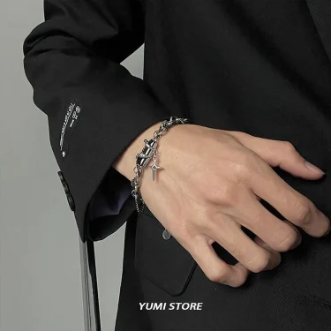 2024 Retro Black Zircon Star Bracelet For Women Men Trend Titanium Steel Punk Nk Chain Unisex Jewelry New Couple Accessories 3