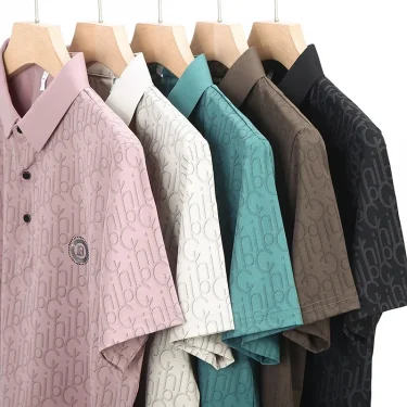 New Men's Business Casual Short Sleeved Shirt with Badge Solid Color Polo Shirt Fashionable Breathable Comfortable Versatile Top 6