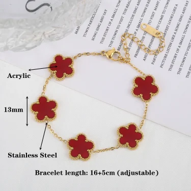 Light Luxury Stainless Steel Hot Sale Black and White Shell Five Leaf Flower Bracelet Simple Woman Fashion Daily Party Jewelry C 5