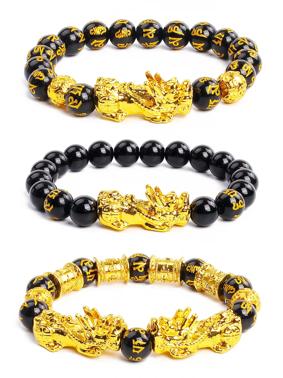 Gold Color Pi Xiu Bracelets Women Feng Shui Obsidian Wealth Pi Yao Bracelets Men 10m Dragon Mantra Bead Bangle Lucky Jewelry New 6