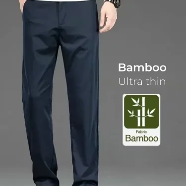 Spring Summer New Men's Casual Pants Thin Mulberry Silk Soft Business Casual Trousers Slim Straight Elastic Suit Pants Male 1